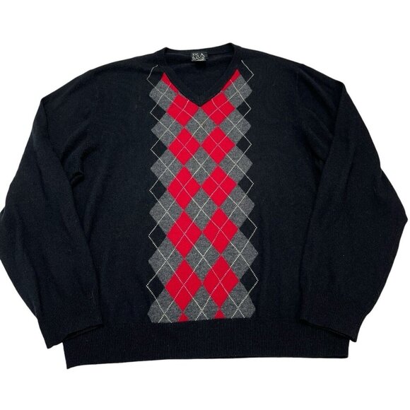 Jos A Bank Sweater Mens XL Black Argyle Wool Blend Pullover‎ Academia Preppy - Picture 1 of 6